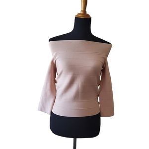 Jenn. Ribbed Off Shoulder Pullover Sweater Top Size S Cream